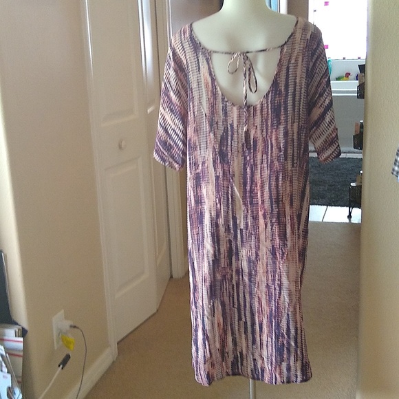 Nik +Zoe silk purple floaty silk blend tunic in pink purple white print medium - Picture 3 of 8